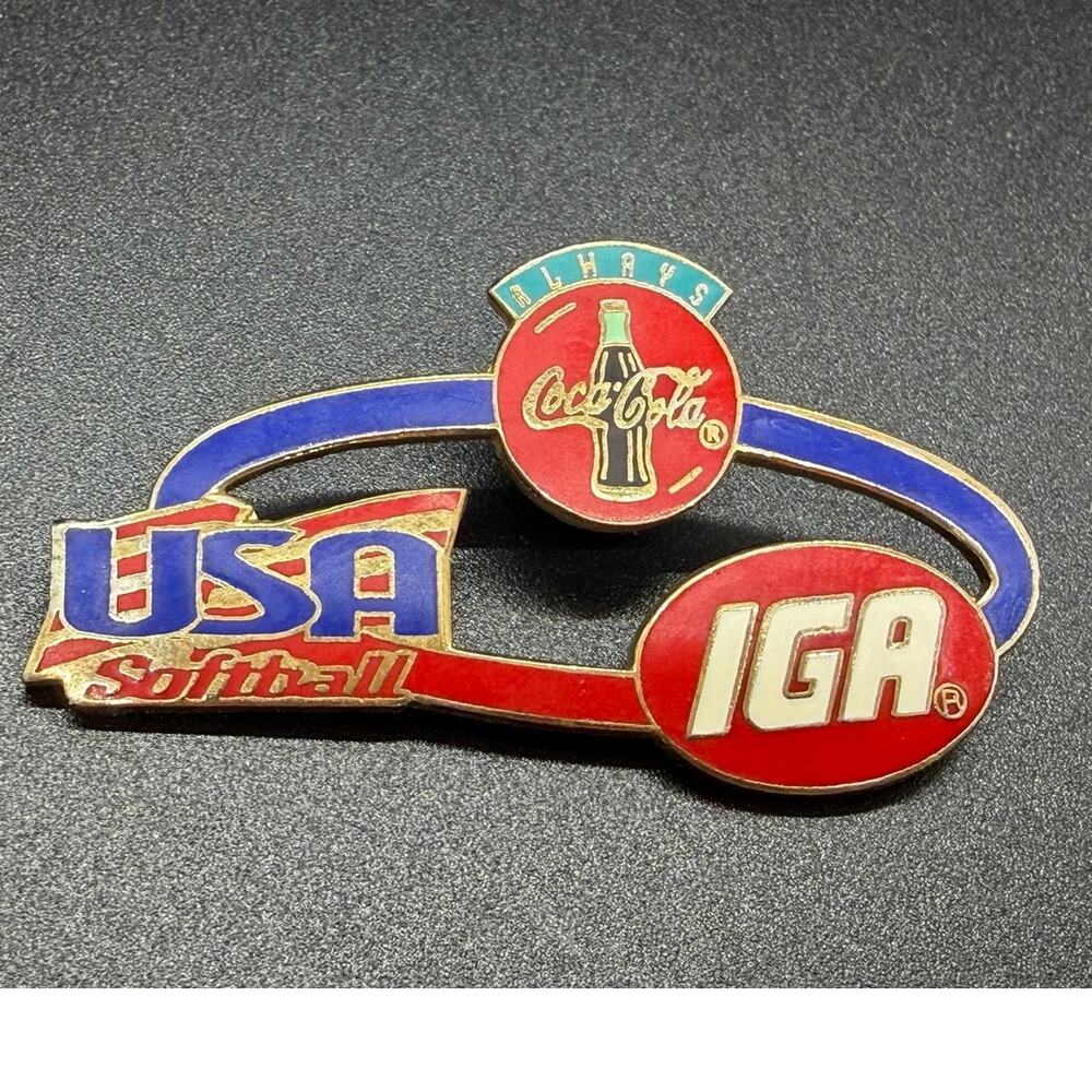 Vintage Lapel Pin Always Coca Cola USA Softball IGA